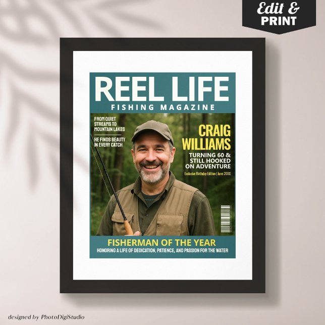 Custom Fishing Magazine Cover, Fisherman Portrait Poster (Custom Fishing Magazine Cover, Fisherman Portrait Poster)