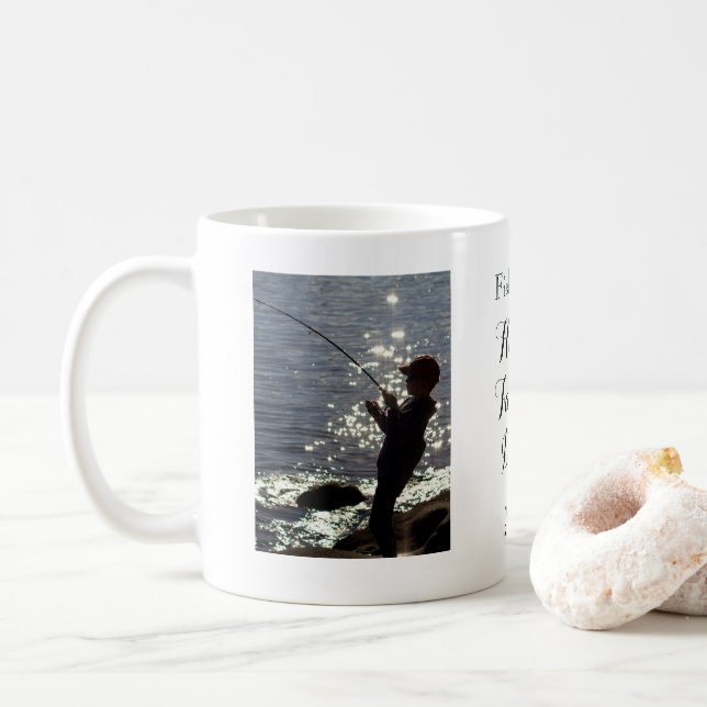 Custom fishing photo father's day coffee mug (With Donut)