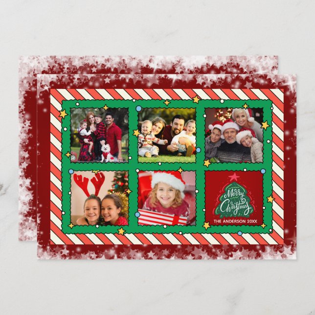 Custom Five Photo Christmas Flat Holiday Card (Front/Back)