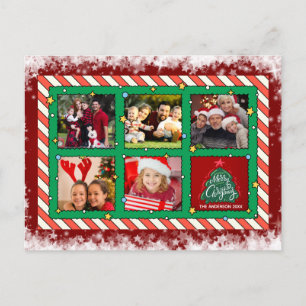 Custom Five Photo Christmas Holiday Postcard