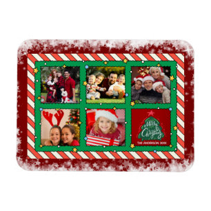 Custom Five Photo Christmas Magnet