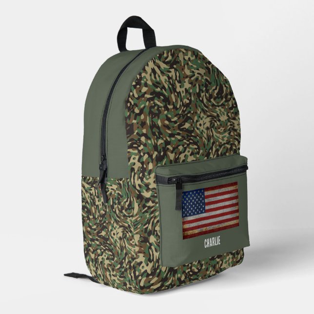 Custom Flag Camouflage Green Personalised Name Printed Backpack (Back Corner Left)