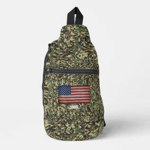 Custom Flag Camouflage Green Personalised Name Sling Bag
