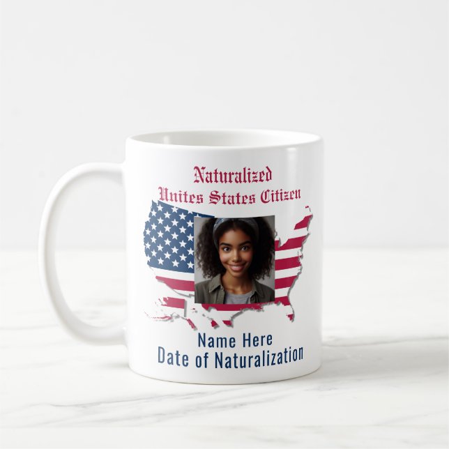 Custom Flag, Map, Naturalised US Citizen Red Blue  Coffee Mug (Left)