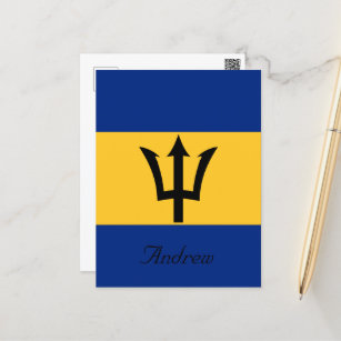 Custom Flag of Barbados Trident of Neptune Postcard