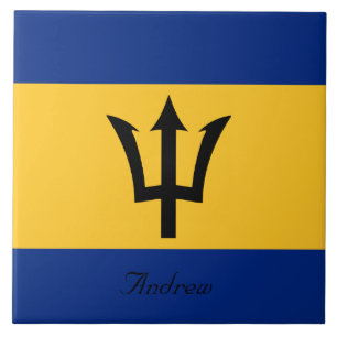 Custom Flag of Barbados Trident of Neptune Tile