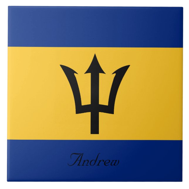 Custom Flag of Barbados Trident of Neptune Tile (Front)