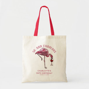 Custom Flamingo 50th Birthday Fifty and Fabulous Tote Bag