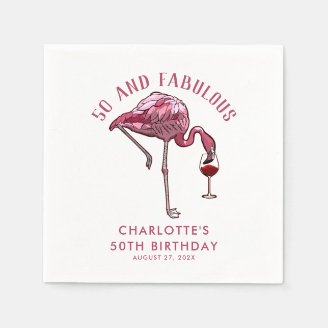 Custom Flamingo 50th Birthday Novelty Swag Paper Napkin (Front)
