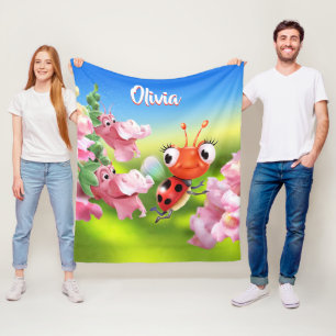 Custom Fleece blanket (50 x 60”) Ladybug flowers