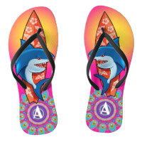 Custom Flip Flops Shark surf hippy boho pink