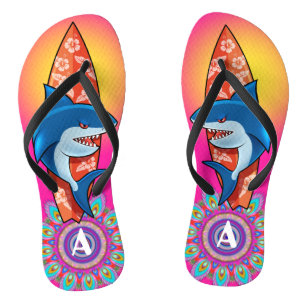 Custom Flip Flops Shark surf hippy boho pink