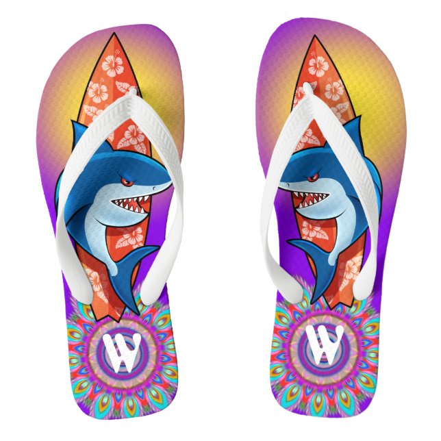 Custom Flip Flops Shark surf hippy boho purple (Footbed)
