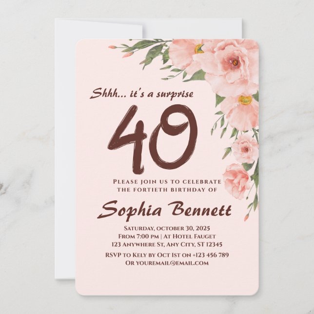 Custom Floral 40th Birthday Invitation (Front)