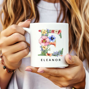 Custom Floral Alphabet Mug for Her, Graduate Gift