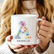 Custom Floral Alphabet Mug for Her Mum Grandma