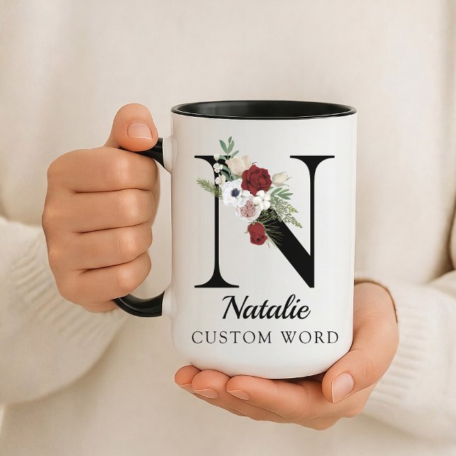 Custom Floral Alphabet Mug Gift for Coworkers (Personalized Monogram Floral Alphabet Mug for Mom, Grandma, Teacher, Nurse, Lawyer or Bridesmaid)