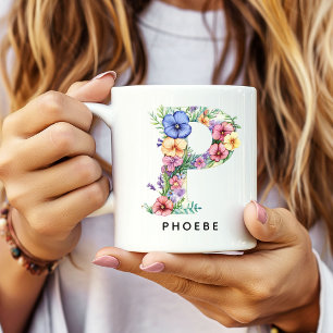 Custom Floral Alphabet Mug Gift for Wedding Favour