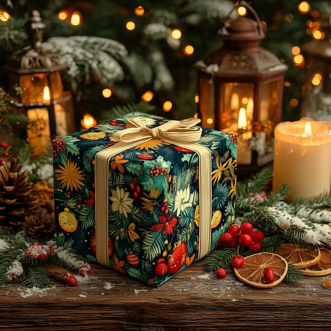 Custom Floral and Ornament Christmas Wrap Wrapping Paper (Creator Uploaded)