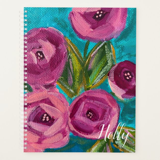 Custom Floral and Stripe Planner (Front)