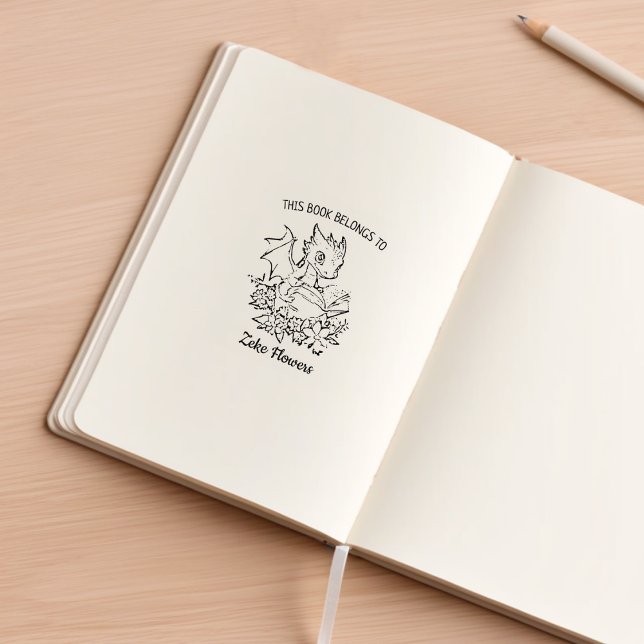 Custom Floral Baby Dragon Bookplate Rubber Stamp (Creator Uploaded)