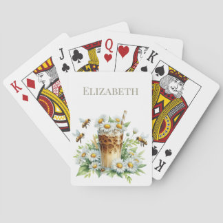 Custom Floral Bees & Iced Coffee Personalised Playing Cards