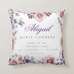 Custom Floral Birth Stat Baby Throw Pillow