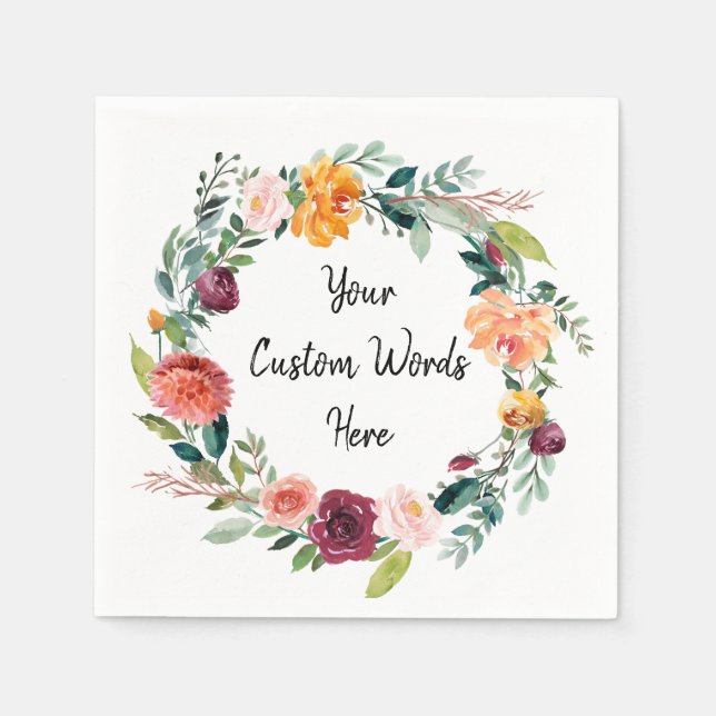 Custom Floral Birthday Party Anniversary Wedding Napkin (Front)