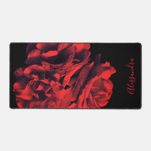 Custom Floral Black Red Roses Botanical Elegant Desk Mat