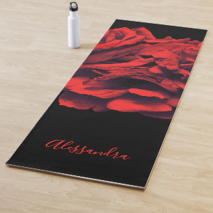 Custom Floral Black Red Roses Botanical Elegant  Yoga Mat