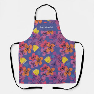 Custom floral blue birthday pattern name apron