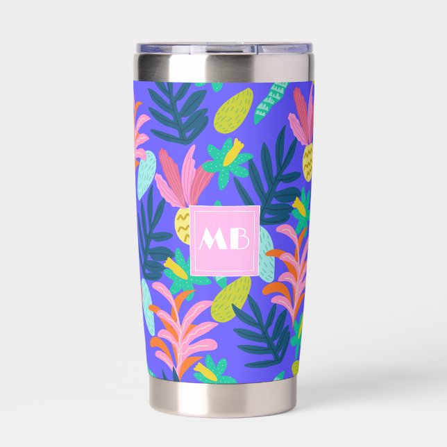 Custom floral blue monogram cute Thermal Tumbler (Front)