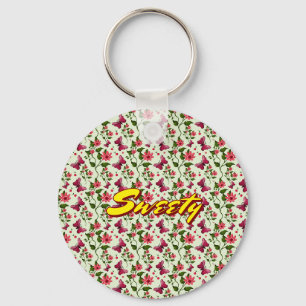 Custom floral Butterfly cherry seamless pattern Key Ring