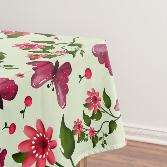 Custom floral Butterfly cherry seamless pattern  Tablecloth (In Situ)