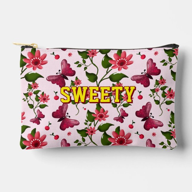 Custom floral butterfly pattern  accessory pouch (Front)