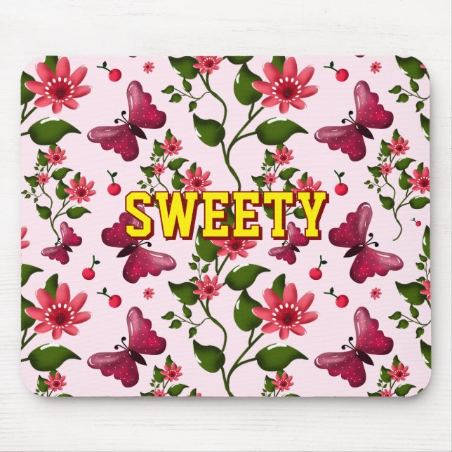 Custom floral butterfly pattern  mouse mat (Front)