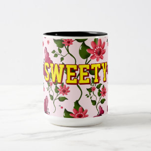 Custom floral butterfly pattern  Two-Tone coffee mug
