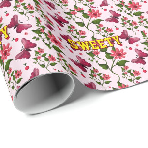 Custom floral butterfly pattern  wrapping paper