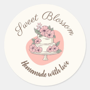 Custom Floral Cake Bakery Logo Classic Round Stick Sticker