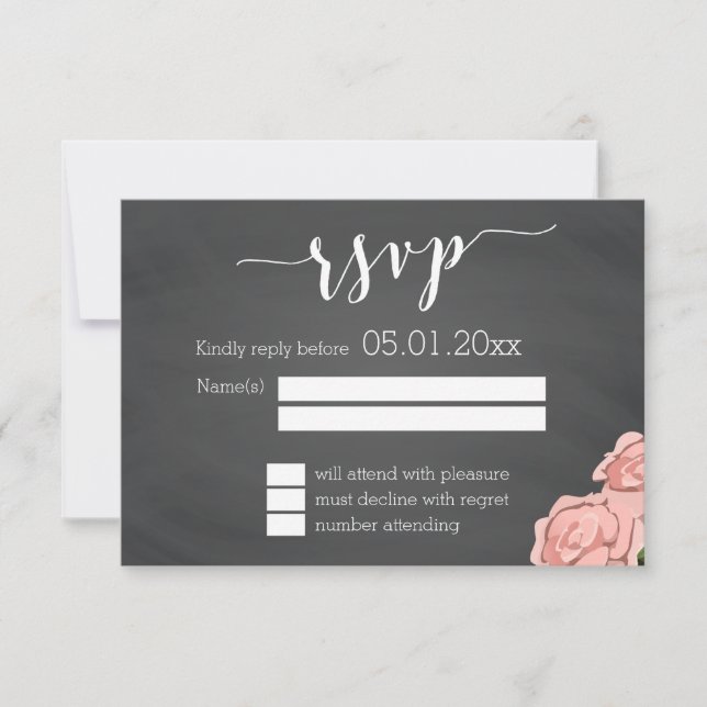 Custom Floral Chalkboard Wedding RSVP Cards (Front)