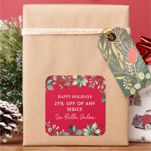 Custom Floral Christmas Party Square Sticker