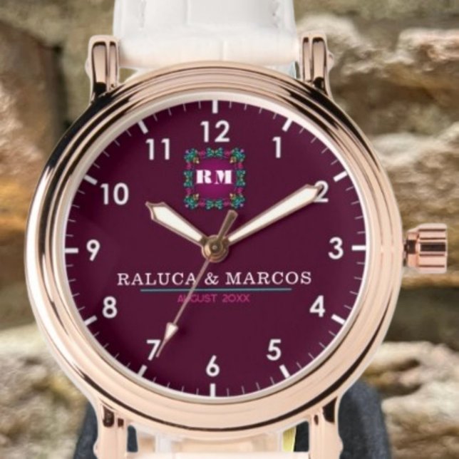 Custom floral couple names monogram  watch (Creator Uploaded)