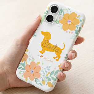Custom Floral Dachshund Personalised Dog Mum iPhone 16 Case