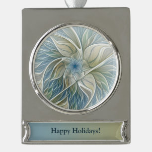 Custom Floral Dream Pattern Abstract Blue Khaki Silver Plated Banner Ornament