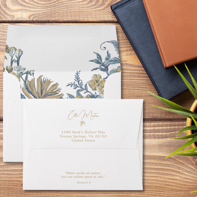 Custom Floral Elegant Script Classy Quote Blue  Envelope (Creator Uploaded)