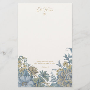 Custom Floral Elegant Script Quote Chic Blue Stationery