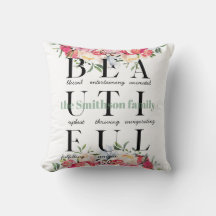 Custom Floral Family Beautiful Life Throw Pillow