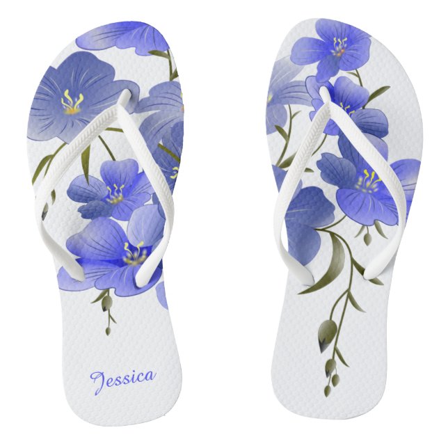 Custom Floral Flip Flops with Blue Flowers (Footbed)