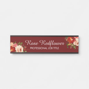 Custom Floral Flowers Roses Office Door Sign