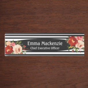 Custom Floral Flowers Roses Office Door Sign